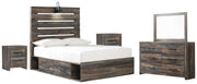 Drystan Full Panel Bed with 2 Storage Drawers with Mirrored Dresser and 2 Nightstands in Multi - PKG003441