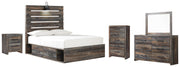 Drystan Full Panel Bed with 2 Storage Drawers with Mirrored Dresser, Chest and Nightstand in Multi - PKG003443