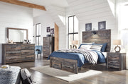 Drystan Full Panel Bed with 2 Storage Drawers with Mirrored Dresser in Multi - PKG003357