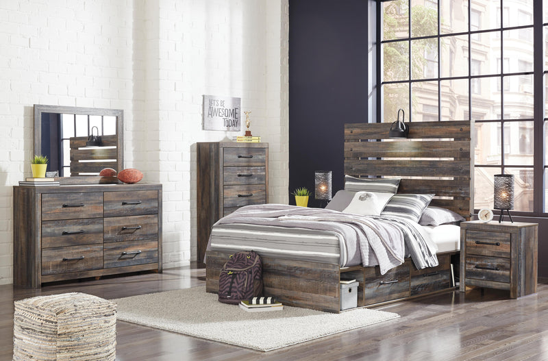 Drystan Full Panel Bed with 2 Storage Drawers with Mirrored Dresser in Multi - PKG003440