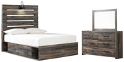 Drystan Full Panel Bed with 2 Storage Drawers with Mirrored Dresser in Multi - PKG003440