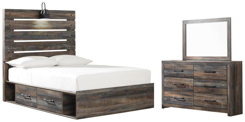 Drystan Full Panel Bed with 2 Storage Drawers with Mirrored Dresser in Multi - PKG003440