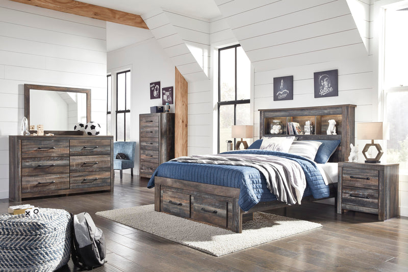 Drystan King Bookcase Bed with 2 Storage Drawers with Dresser in Multi - PKG003246