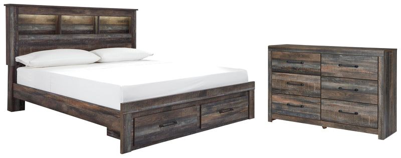 Drystan King Bookcase Bed with 2 Storage Drawers with Dresser in Multi - PKG003246