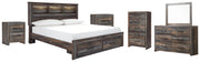 Drystan King Bookcase Bed with 2 Storage Drawers with Mirrored Dresser, Chest and 2 Nightstands in Multi - PKG003251