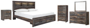 Drystan King Bookcase Bed with 2 Storage Drawers with Mirrored Dresser, Chest and Nightstand in Multi - PKG003250