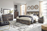 Drystan King Bookcase Bed with 2 Storage Drawers with Mirrored Dresser in Multi - PKG003247