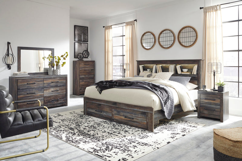 Drystan King Bookcase Bed with 2 Storage Drawers with Mirrored Dresser in Multi - PKG003247