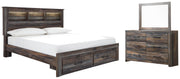 Drystan King Bookcase Bed with 2 Storage Drawers with Mirrored Dresser in Multi - PKG003247