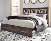 Drystan King Bookcase Bed with 4 Storage Drawers with Mirrored Dresser and 2 Nightstands in Multi - PKG003388
