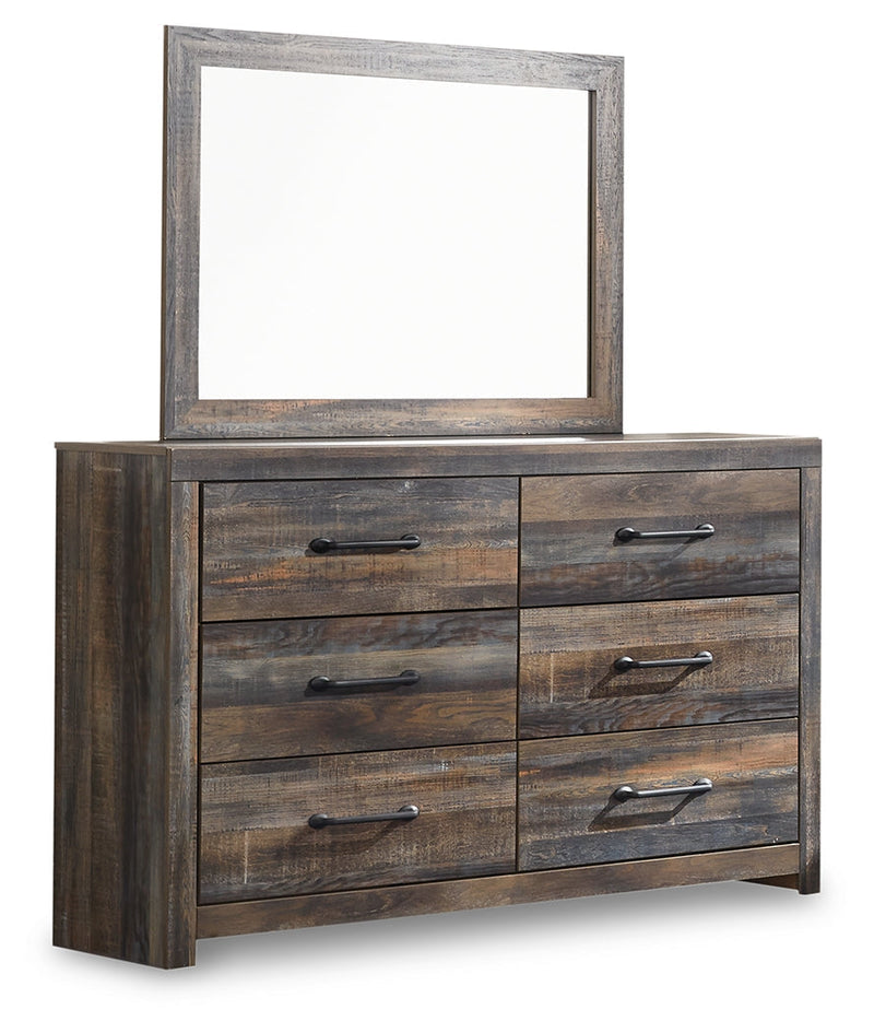 Drystan King Bookcase Bed with 4 Storage Drawers with Mirrored Dresser and 2 Nightstands in Multi - PKG003396