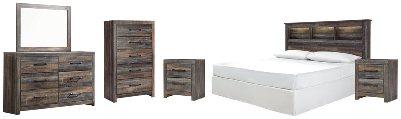 Drystan King/California King Bookcase Headboard Bed with Mirrored Dresser, Chest and 2 Nightstands in Multi from Ashley - Luna Furniture