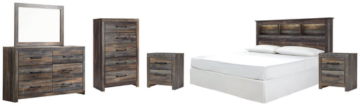 Drystan King/California King Bookcase Headboard Bed with Mirrored Dresser, Chest and 2 Nightstands in Multi from Ashley - Luna Furniture