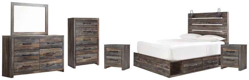 Drystan King Panel Bed with Mirrored Dresser, Chest and 2 Nightstands in Multi - PKG003191