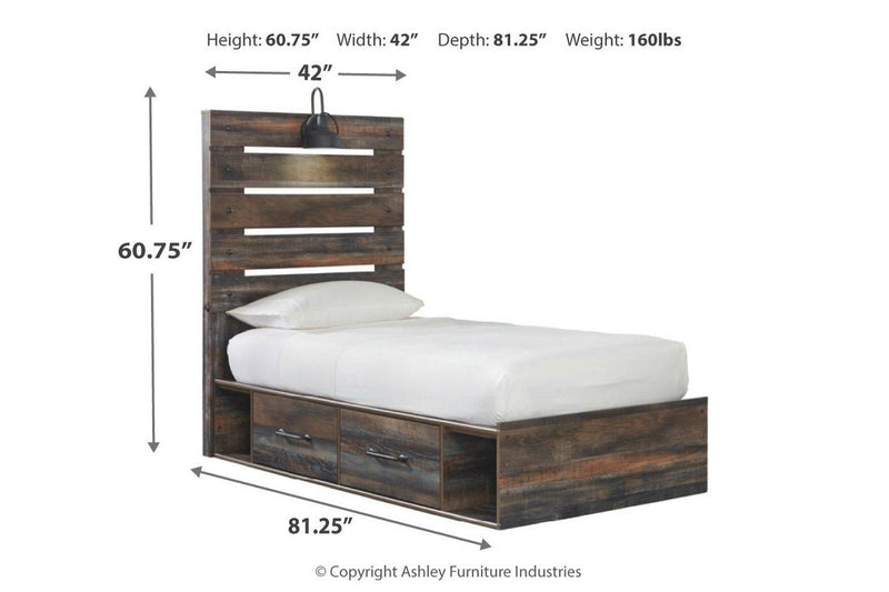 Drystan Multi Twin Panel Bed with 2 Storage Drawers - Gate FurnitureTwin Bed