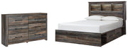 Drystan Queen Bookcase Bed with 2 Storage Drawers and Dresser in Multi - PKG003210