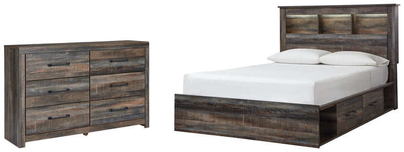 Drystan Queen Bookcase Bed with 2 Storage Drawers and Dresser in Multi - PKG003210