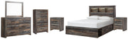 Drystan Queen Bookcase Bed with 2 Storage Drawers, Dresser, Mirror, Chest and 2 Nightstands in Multi - PKG003215