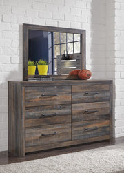 Drystan Queen Bookcase Bed with 2 Storage Drawers, Dresser, Mirror, Chest and Nightstand in Multi - PKG003214