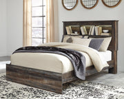 Drystan Queen Bookcase Bed with Mirrored Dresser and 2 Nightstands in Multi - PKG003206