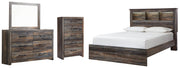 Drystan Queen Bookcase Bed with Mirrored Dresser and Chest in Multi - PKG003207