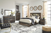 Drystan Queen Bookcase Bed with Mirrored Dresser, Chest and 2 Nightstands in Multi - PKG003209