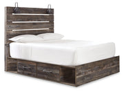 Drystan Queen Panel Bed with 2 Storage Drawers with Mirrored Dresser and Chest in Multi - PKG003170