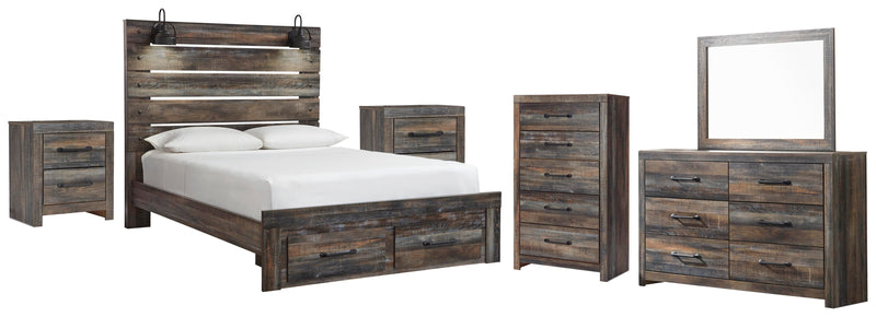Drystan Queen Panel Storage Bed, Dresser, Mirror, Chest and 2 Nightstands - B211B123