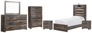 Drystan Twin Panel Bed with Mirrored Dresser, Chest and 2 Nightstands in Multi - PKG003227