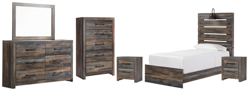 Drystan Twin Panel Bed with Mirrored Dresser, Chest and 2 Nightstands in Multi - PKG003227