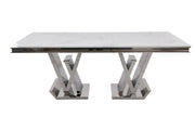DT2000C 80 X 40 X 30  - SILVER STAINLESS STEEL + MARBLE  DINING TABLE - 210000007505