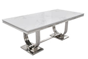 DT2001C 80 X 40 X 30 - SILVE STAINLESS STEEL + MARBLE  DINING TABLE - 210000007473