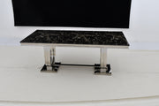 DT2001C 80 X 40 X 30 - SILVE STAINLESS STEEL + MARBLE  DINING TABLE - 210000007473