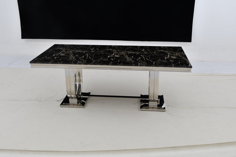 DT2001C 80 X 40 X 30 - SILVE STAINLESS STEEL + MARBLE  DINING TABLE - 210000007473