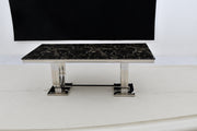 DT2001C 80 X 40 X 30 - SILVE STAINLESS STEEL + MARBLE  DINING TABLE - 210000007473