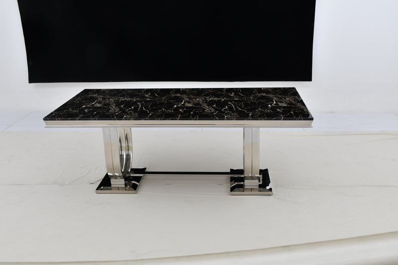 DT2001C 80 X 40 X 30 - SILVE STAINLESS STEEL + MARBLE  DINING TABLE - 210000007473
