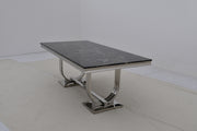DT2001C 80 X 40 X 30 - SILVE STAINLESS STEEL + MARBLE  DINING TABLE - 210000007473