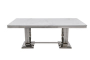 DT2001C 80 X 40 X 30 - SILVE STAINLESS STEEL + MARBLE  DINING TABLE - 210000007473