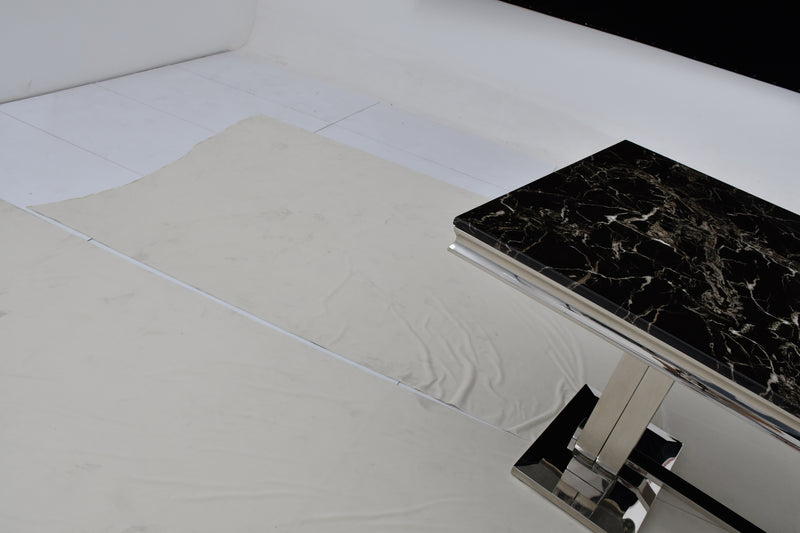 DT2001C 80 X 40 X 30 - SILVE STAINLESS STEEL + MARBLE  DINING TABLE - 210000007473