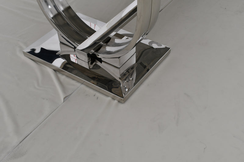 DT2001C 80 X 40 X 30 - SILVE STAINLESS STEEL + MARBLE  DINING TABLE - 210000007473