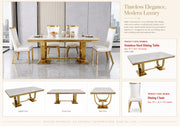 DT2001G 80 X 40 X 30 - GOLD STAINLESS STEEL + MARBLE  DINING TABLE - 210000007926
