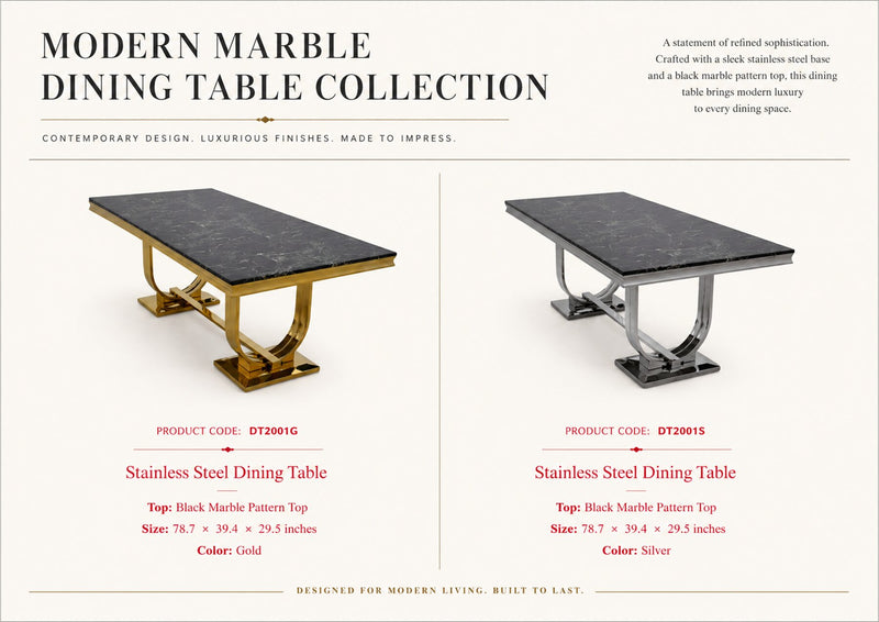 DT2001G 80 X 40 X 30 - GOLD STAINLESS STEEL + MARBLE  DINING TABLE - 210000007926
