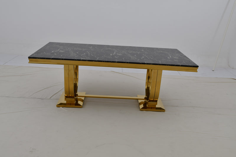 DT2001G 80 X 40 X 30 - GOLD STAINLESS STEEL + MARBLE  DINING TABLE - 210000007926
