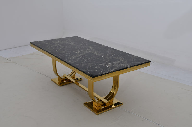 DT2001G 80 X 40 X 30 - GOLD STAINLESS STEEL + MARBLE  DINING TABLE - 210000007926