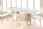 DT2002C - 78 X 39 X 29 - SILVER STAINLESS STEEL + MARBLE  DINING TABLE - 210000007341