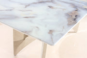 DT2002C - 78 X 39 X 29 - SILVER STAINLESS STEEL + MARBLE  DINING TABLE - 210000007341