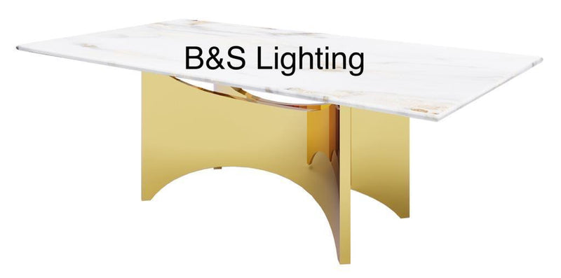 DT2002G - 78 X 39 X 29 - GOLD STAINLESS STEEL + MARBLE DINING TABLE - 210000007339