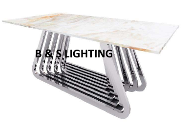 DT2005C 80 X 40 X 30  - SILVER STAINLESS STEEL + MARBLE  DINING TABLE - 210000007495