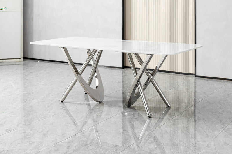 DT2006 80 X 40 X 30 -STAINLESS STEEL + MARBLE  DINING TABLE - 210000007465