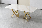 DT2007 80 X 40 X 30 - GOLD STAINLESS STEEL + MARBLE  DINING TABLE - 210000007924